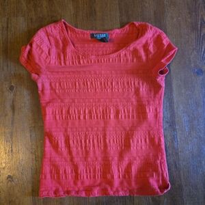 Lauren Ralph Lauren Red Textured Short Sleeve Top